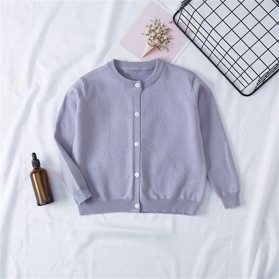 Mifsaly Toddler Girls Cardigan Sweater Kids Button Down Long Sleeve Knit Cardigans Solid Color Basic Layering Outerwear for Casual School Uniforms