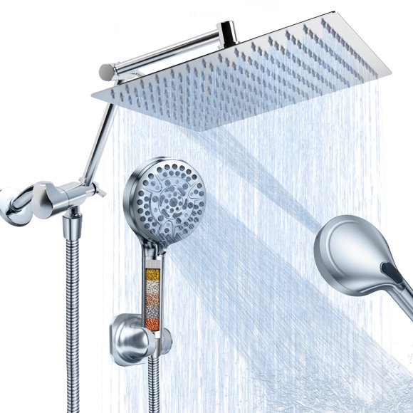 PALAS 10-Inch Chrome Rainfall Shower Head and Handheld Combo, High Pressure with Filter