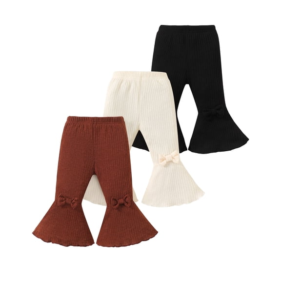 Infant Girls Clothes Baby Girl Pants Toddler Leggings 3 Pack Flare Baby Pants 3 6 9 12 18 24 Months Bell-bottoms for Girls Black Apricot Brown