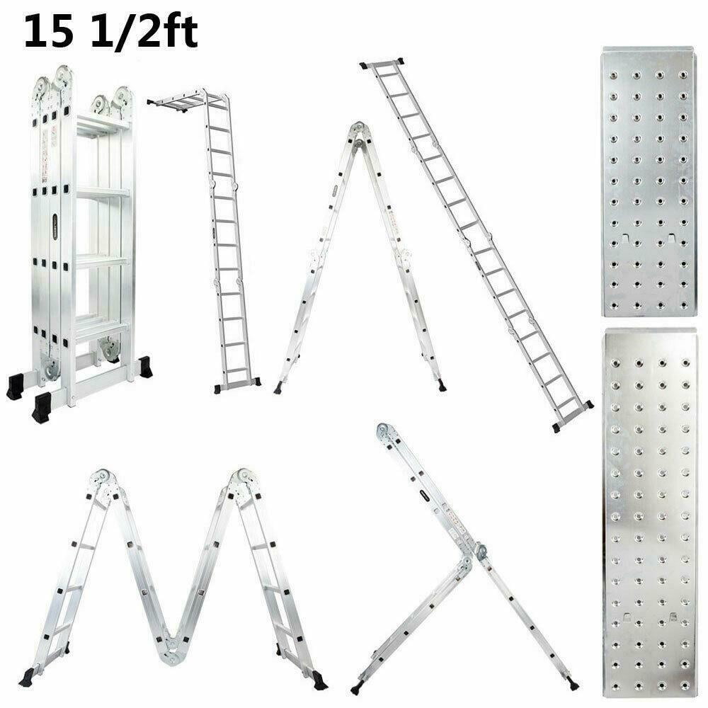 15.5FT 16-Step Aluminum Multi Purpose Ladder Extension Folding Telescopic 330LBS 