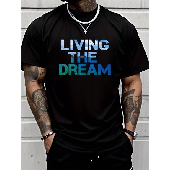 100% Cotton Living The Dream Letter Print Beach Design T-Shirt Street Hip-Hop Style Men's T-Shirt