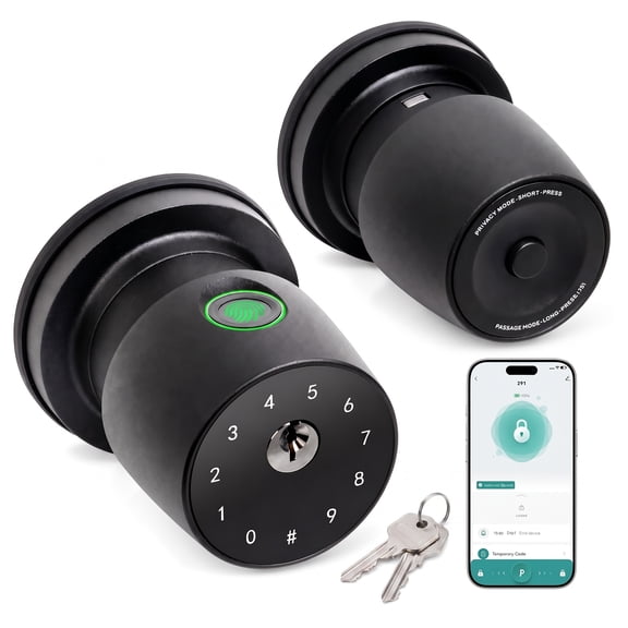 IRONZON Biometric Fingerprint Door Knob, Smart Lock with App Control, Wi-Fi Keypad for Bedroom, Apartment, Office, Black