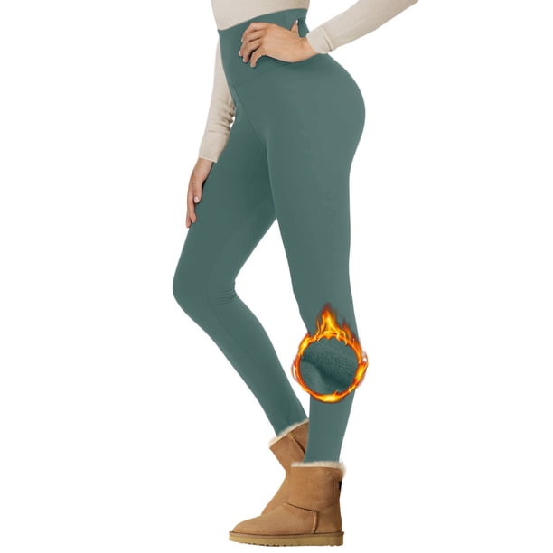 MKLEKYY Leggings para mujer con forro de lana de cordero, pantalones de yoga de cintura alta para invierno, leggings suaves y cálidos