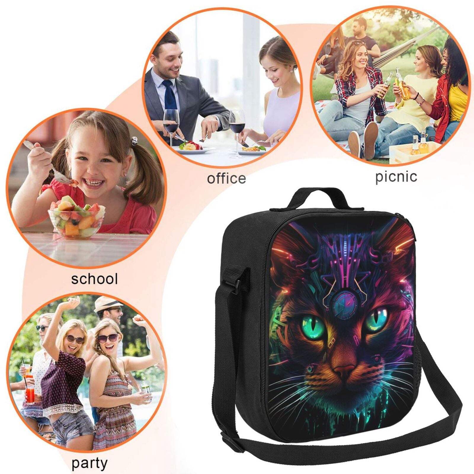 Ratiio Futuristic Cat Warrior Print Lunch Box - Reusable Lunch Bag Men Adult Women- Insulated LunchBox
