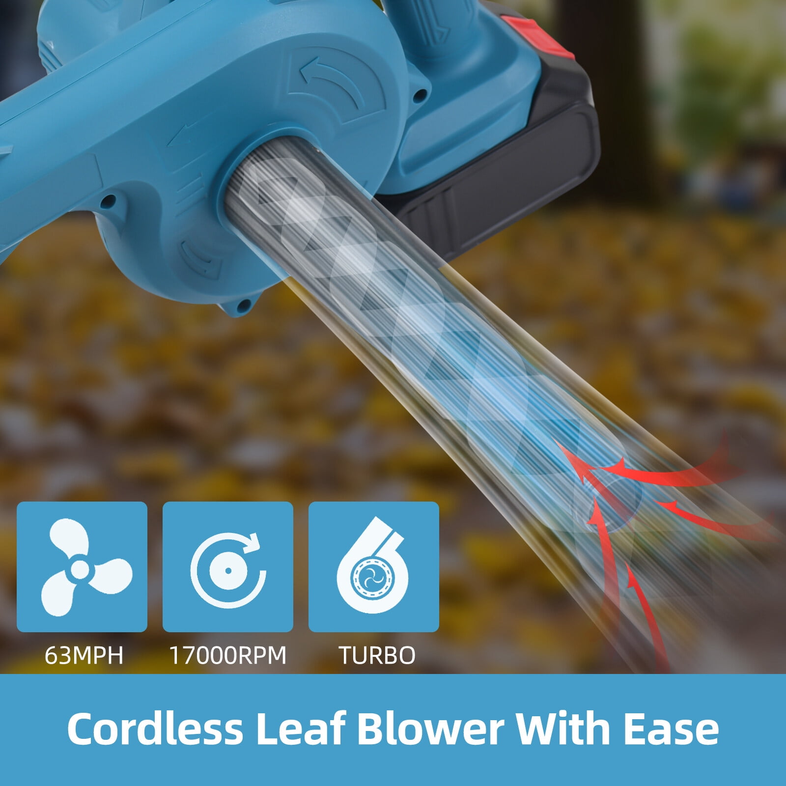 Cordless Leaf Blower with Battery 2-in-1 21V Cordless Electric Blower and Vacuum Cleaner 63MPH Handheld Battery Powered Small Blower for Lawn Care/Dust/Pet Hair with Dust Bag