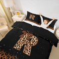 thumbnail image 3 of jejeloiu Brown Bling Monogram R Queen Duvet Cover Set For Girls,Classic Leopard Bow Initial Print Bedding For Kids,Black Reversible,3 Pieces(No Comforter), 3 of 6