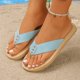 thumbnail image 4 of Sandalias Planas con Correas de Tobillo Metal Acento Pie Post Espadrilles, Sandalias Planas de las Mujeres Pie Redondo Verano, 4 of 9