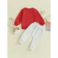 thumbnail image 4 of Baby Toddler Boy Valentine's Day Outfits Sets 6 12 18 24 Months 2T 3T Letter Embroidery Long Sleeve Sweatshirt and Elastic Pants for Toddler Fall Clothes, 4 of 9