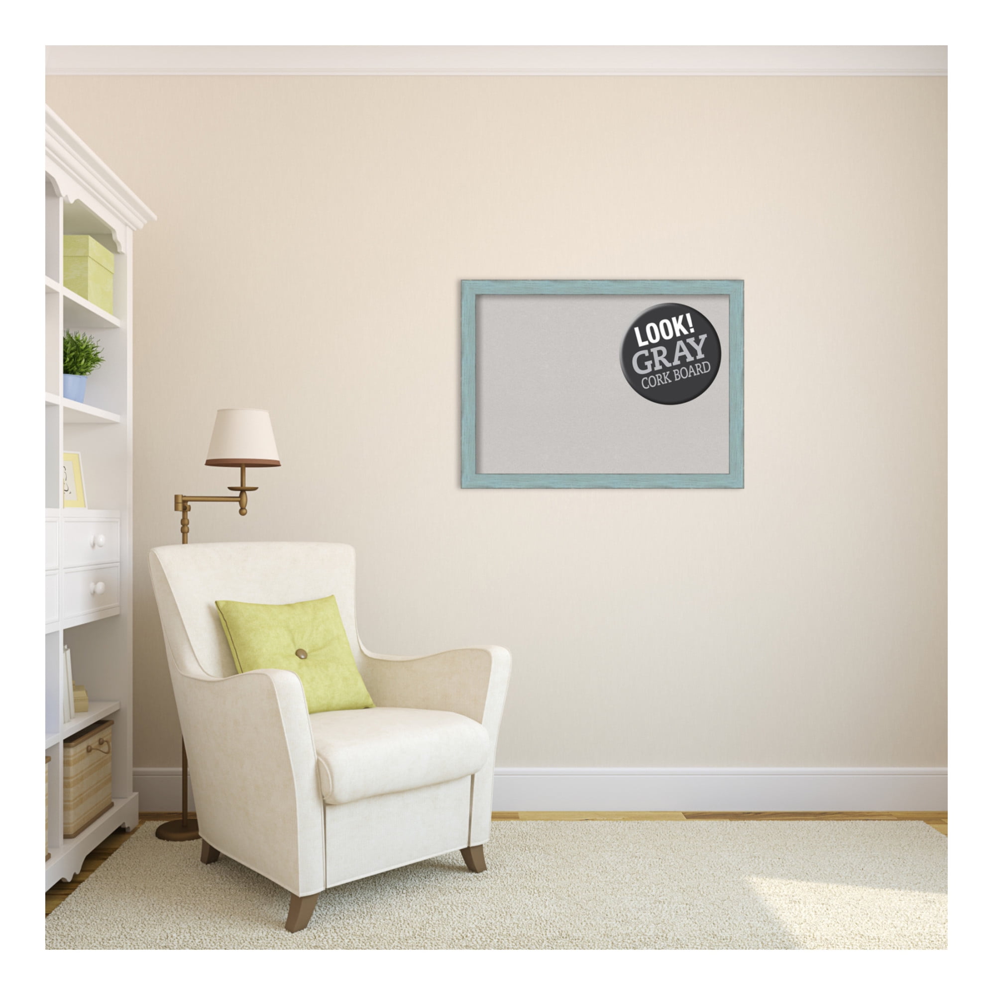 Amanti Art Natural Cork Board Wood Framed Sky Blue Rustic Bulletin Board 30 in. x 22 in.