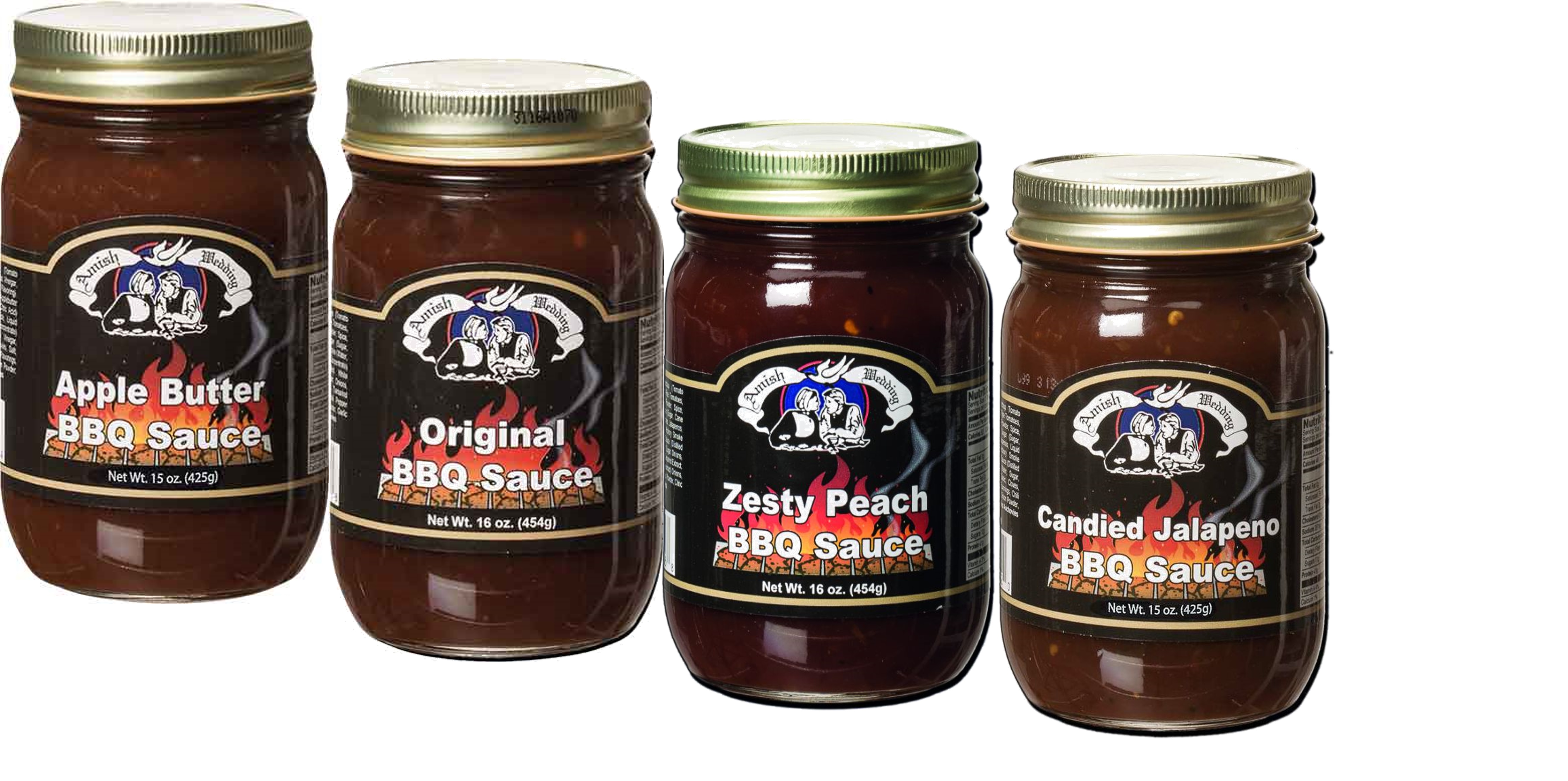 Amish Wedding Foods Old Fashioned BBQ Sauce Sampler Variety 4pack