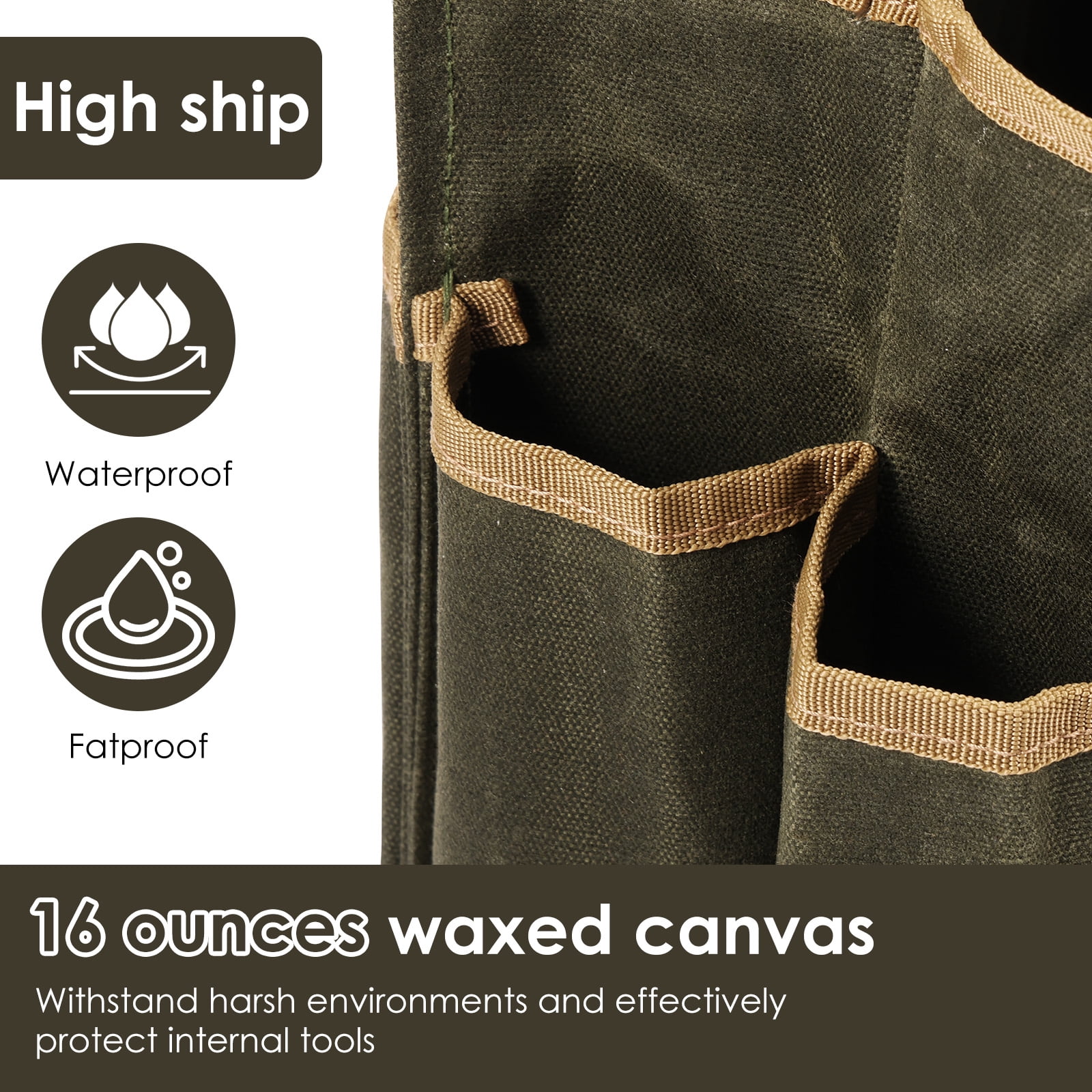 Ikoopy Waxed Canvas Multi Pocket Tool Tote Bag Large Capacity Waterproof Gardening Tool Bag With Portable Handle for Gardener Electrician Contractor Repairman