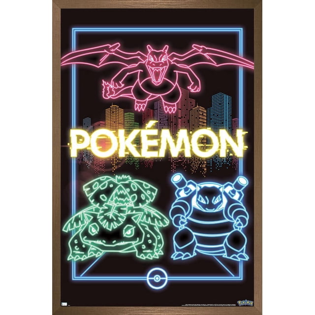 Pokémon - Neon Group Wall Poster, 14.725" x 22.375" Framed