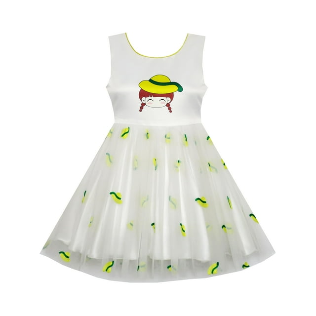 Girls Dress Cartoon Girl Pattern Tulle Overlay Party Pageant 2 Years