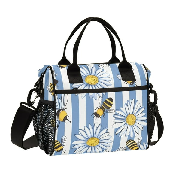 Bees Daisies Flowers Cooler Bag Lunch Bag Soft Cooler Cooling Tote Insulated Lunch Box for Adult Men Women