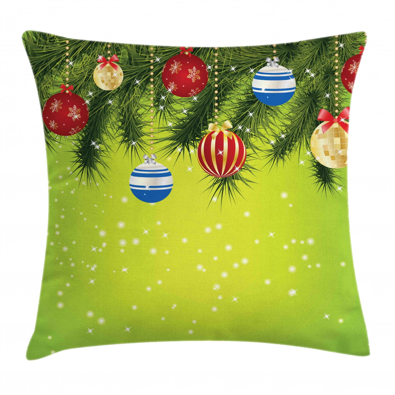 Christmas Throw Pillow Cushion Cover, Hanging Ornaments Branches New Year Celebration Party