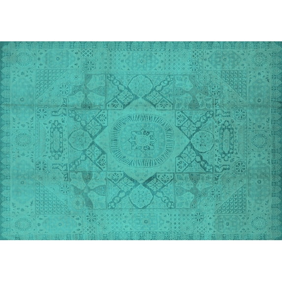 Ahgly Company Machine Washable Indoor Rectangle Oriental Turquoise Blue Industrial Area Rugs, 8' x 12'