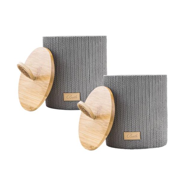 ANVI Home CON-182-GRE Concrete Container with Bamboo Lid, Grey - Set of 2
