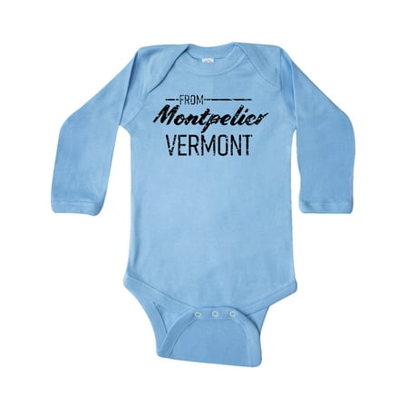 

Inktastic From Montpelier Vermont in Black Distressed Text Gift Baby Boy or Baby Girl Long Sleeve Bodysuit
