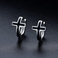 thumbnail image 2 of Pendientes de aro con forma de cruz de plata de ley hipoalergénicos para hombres y mujeres, 2 of 4