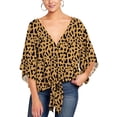 thumbnail image 4 of SWSMCLT Women's Boho Floral Blouse V Neck Shirt Casual Fall Chiffon Summer Printed Shirt 3/4 Sleeve Sexy Peasant Yellow Leopard 16, 4 of 5