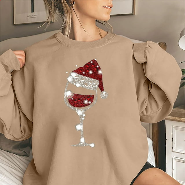 Jovati Haut de Noël pour Femmes, Haut de Mode Coloré à Imprimé de Noël à Col Rond pour Femmes, Chandails à Manches Longues