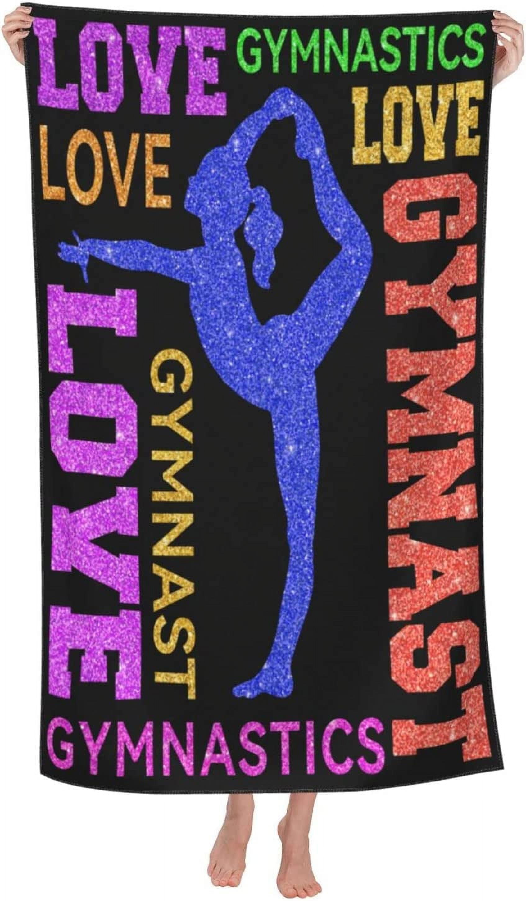 Microfiber Gymnastics Bath Towels for Adults, Pink I Love Gymnastics White Beach Towels, Gymnastics Gifts Ideas for Gymnast Girls, Quick Dry Pool Towel Beach Accessories, Oversized 31.5x51.2