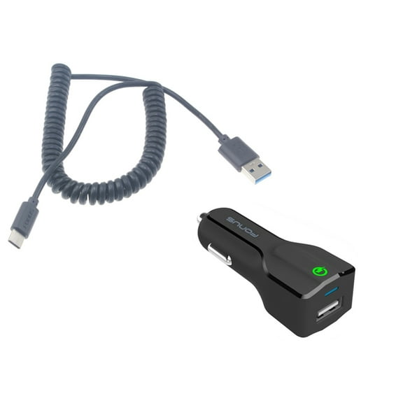 For TCL 30/40 XE 5G - Car Charger, 18W Fast USB Port Coiled Cable Type-C Quick Charge DC Socket Power for TCL 40 XE 5G, 30 XE 5G Phones