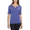 ELLEN TRACY Women's V-Neck Cuff Sleeve Pima Cotton T-Shirt (Dazzling Blue Heather, X-Small)