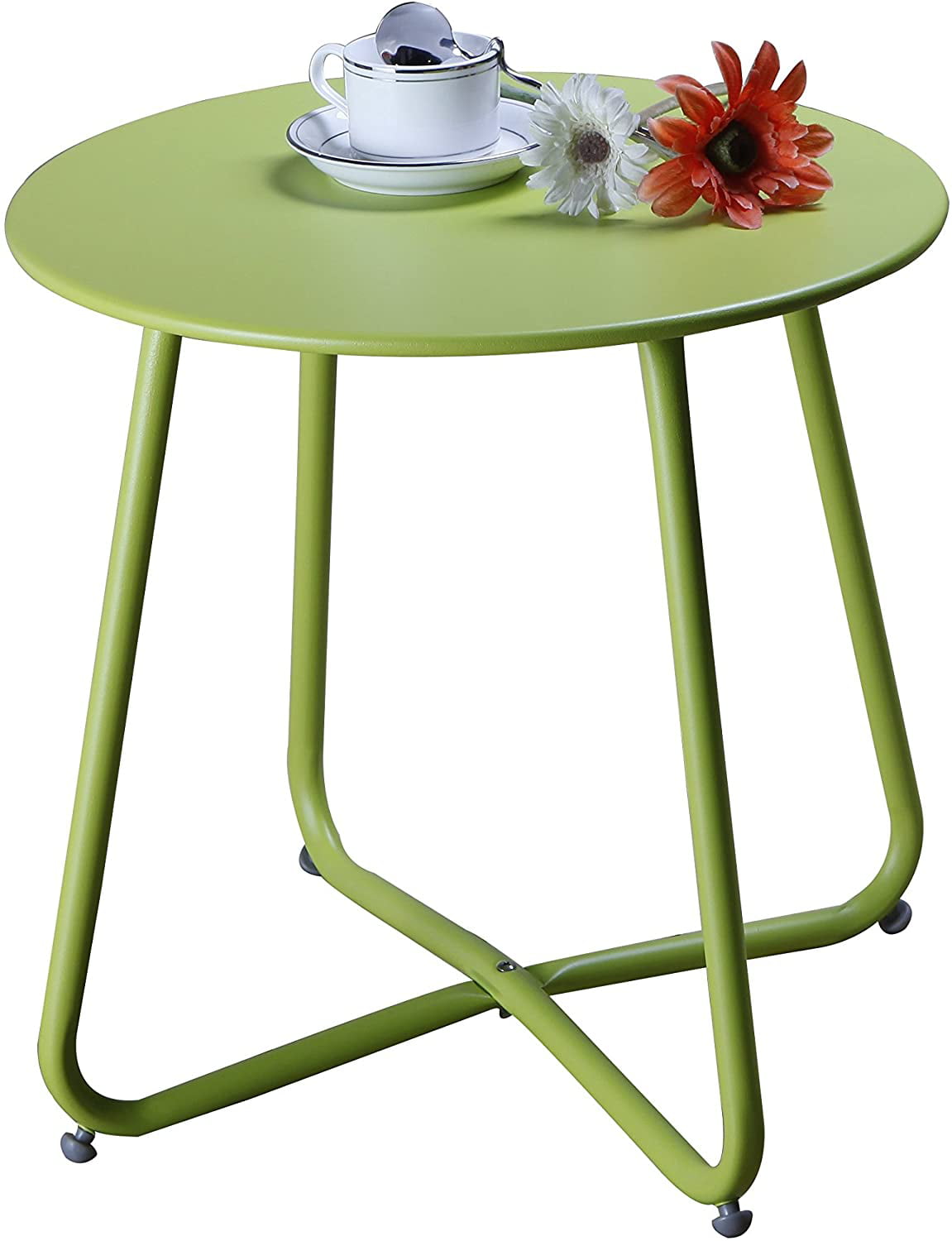 Weather Resistant Outdoor Round End Table Grand Patio Steel Patio Side Table Lime Green 
