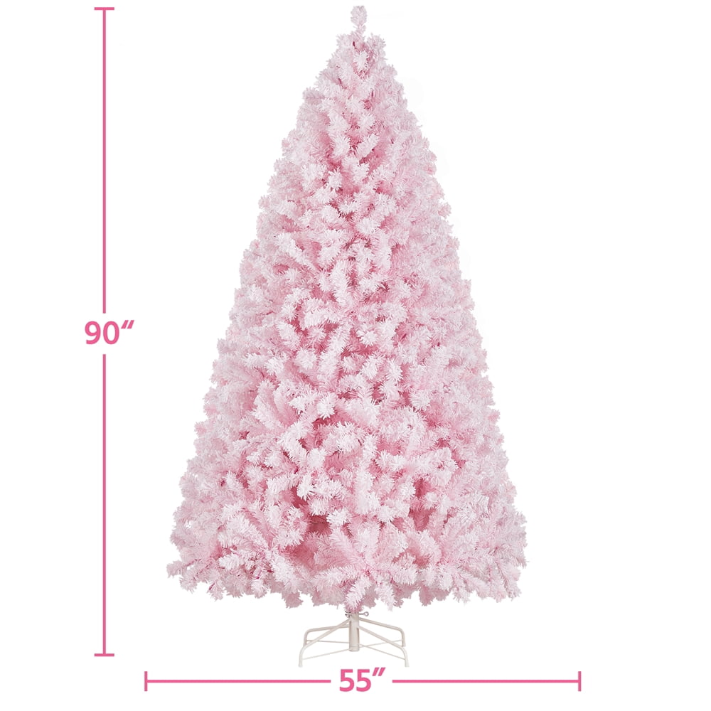 Alden Design 7.5 Ft Pre-lit Flocked Christmas Tree with Warm Lights, Pink