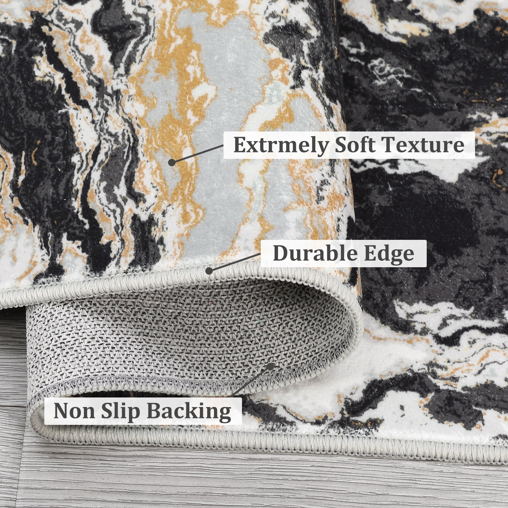 Modern Abstract Marble Print Area Rug 4' x 6'– Soft, Washable, Non-Slip & Non-Shedding(Black)