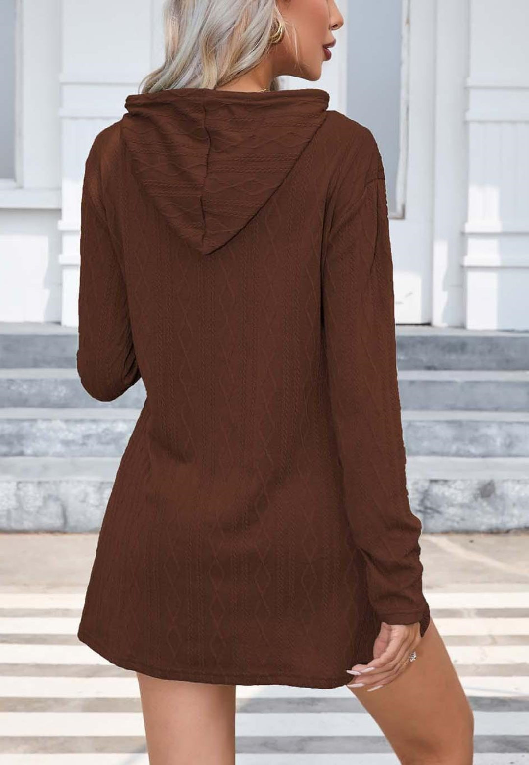 hooded cable knit sweater dress Dress, Gray, Small Heel Height:Ultra High (4+ inches)