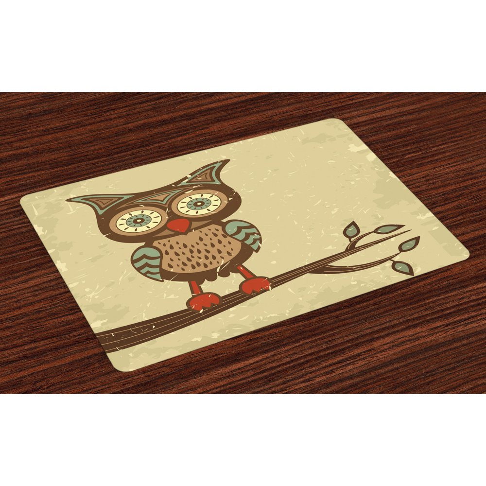 Owl Placemats Set of 4 Cute Owl Sitting on Branch Eyesight Animal Humor