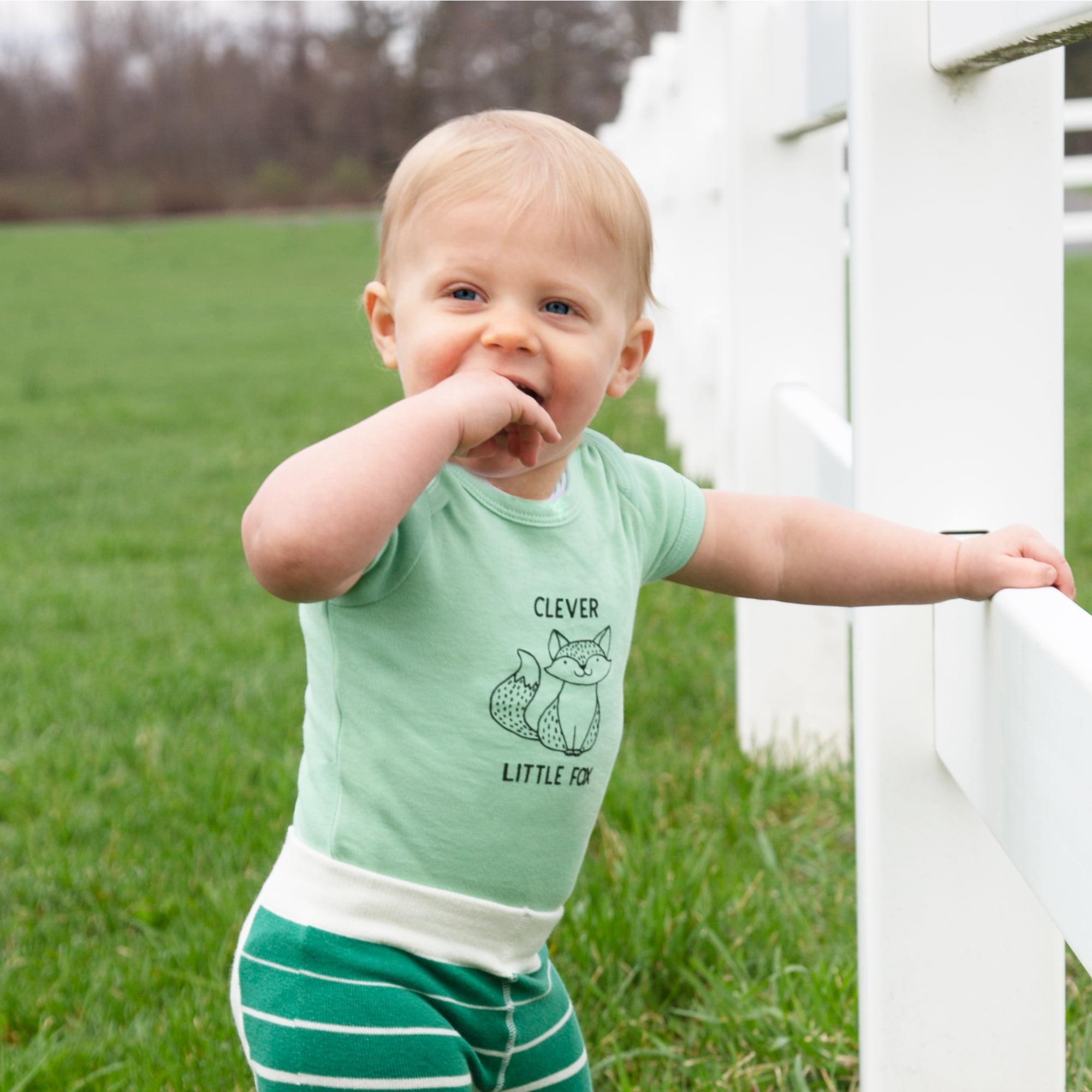 Pavilion Gift Company - Fox - 12-24 Months Green Onesie