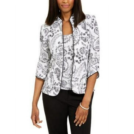 $155 Alex Evenings Printed Mandarin-Collar Jacket & Top White Size Large