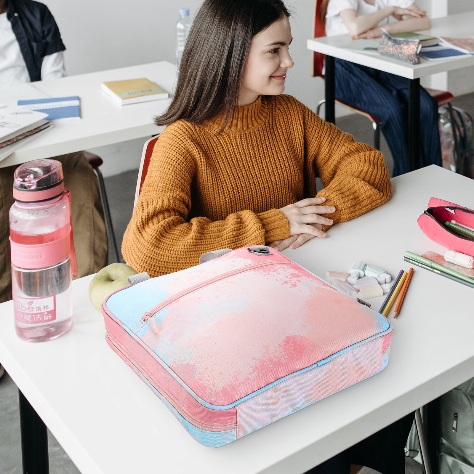 MoKo Zipper Binder, 2 in 3 Ring Binder with Zipper, 500 Sheet Capacity Binder with Shoulder Strap Handle for Middle School Supplies, Orange Pink