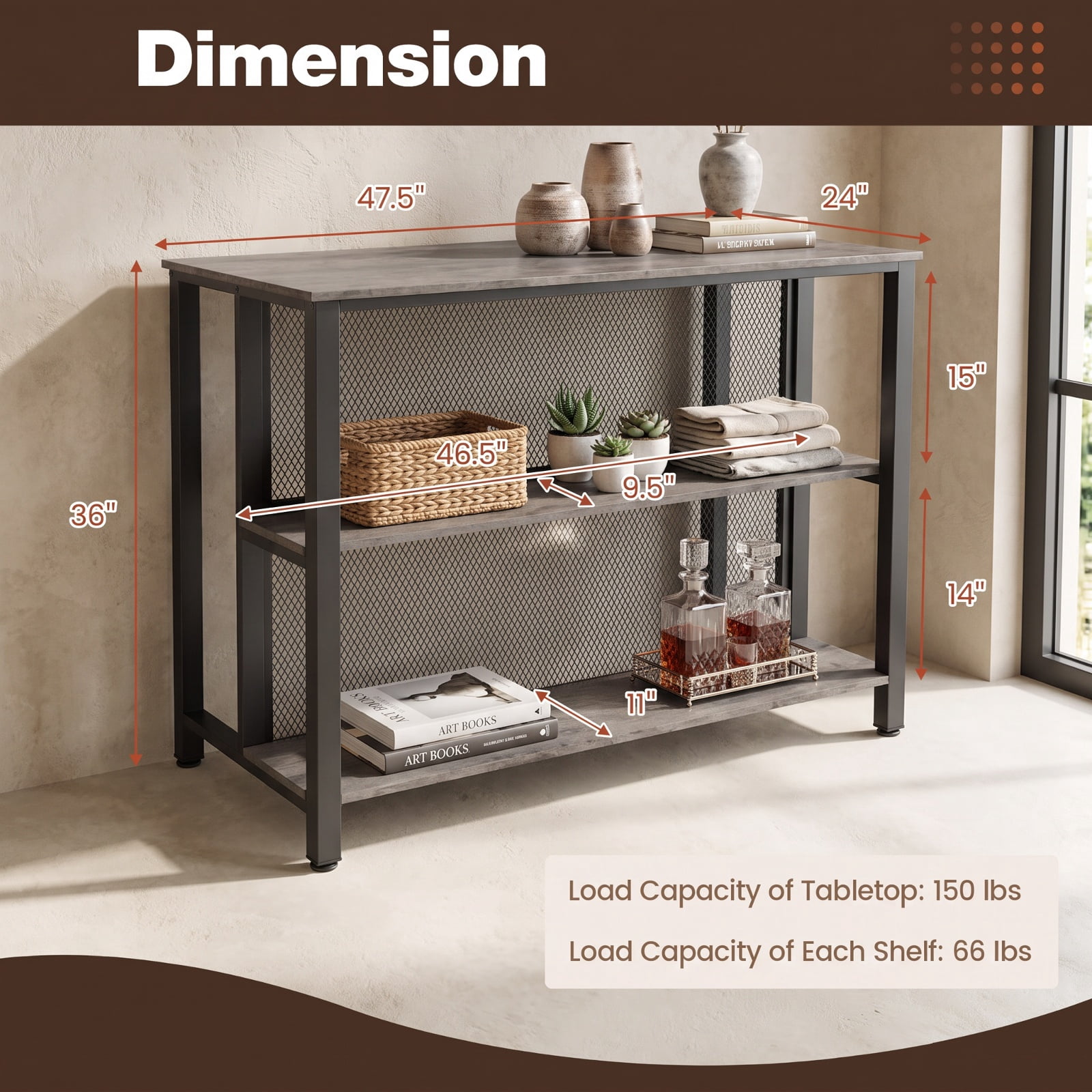 Furnibear 36 Inch 3-Tier Bar Table with Storage Metal Frame Adjustable Foot Pads for Dining Room for Kitchen Dining Bar Bistro Pub Home Counter, Gray