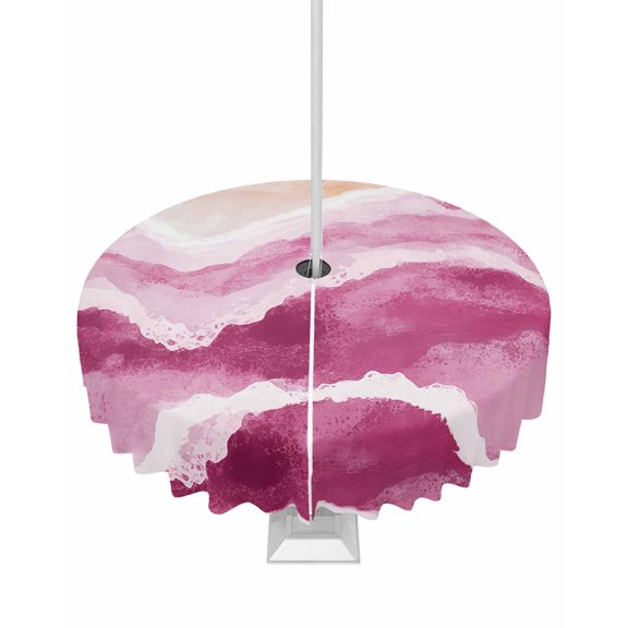 Boanket Outdoor Tablecloth with Umbrella Hole for Patio/Picnic/Party/Camping, Pink Coastal Beach Waterproof Table Cloth Round Cover Washable, Modern Oil Painting Nautical (Dia 54")