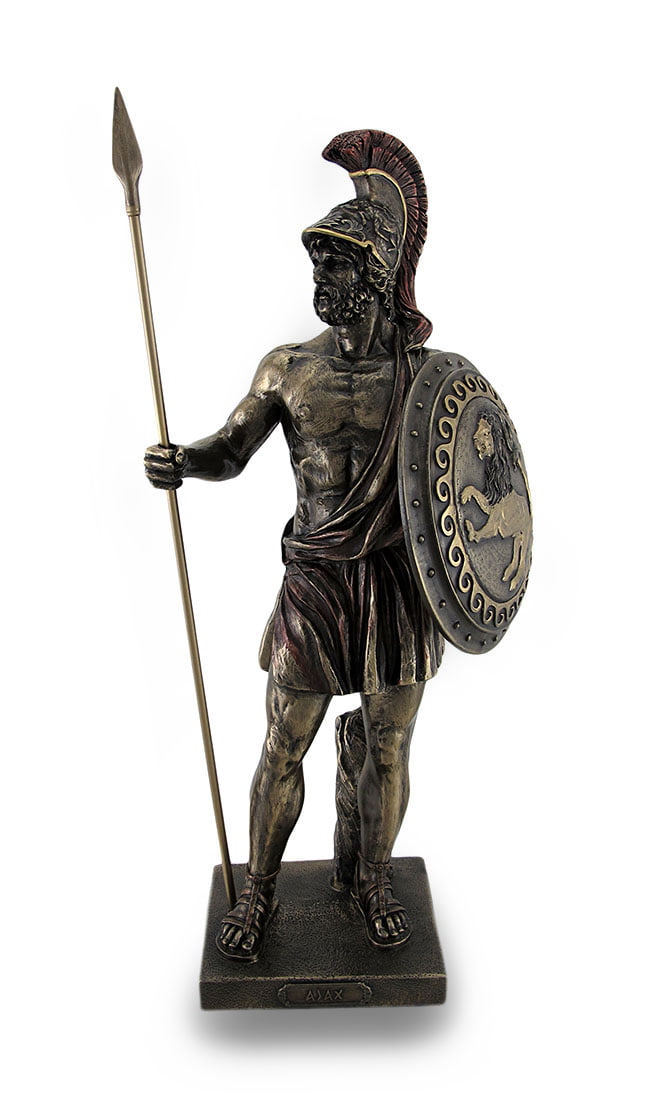 Greek Hero Ajax the Great Holding Spear and Shield Bronze Finish Statue ...