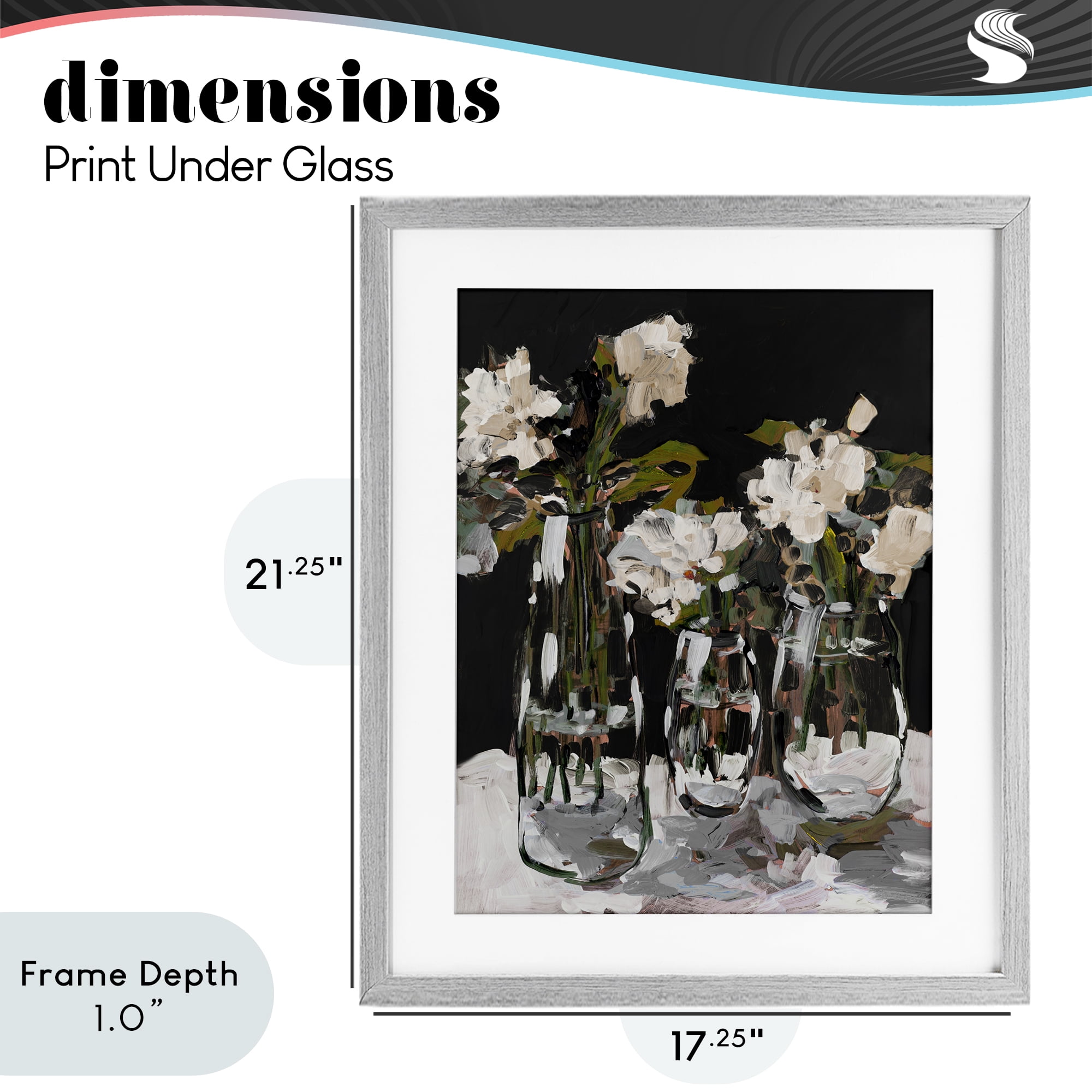 Stupell Industries Three Flower Vases on Black Gray Framed Print Under Glass, design by Jane Slivka