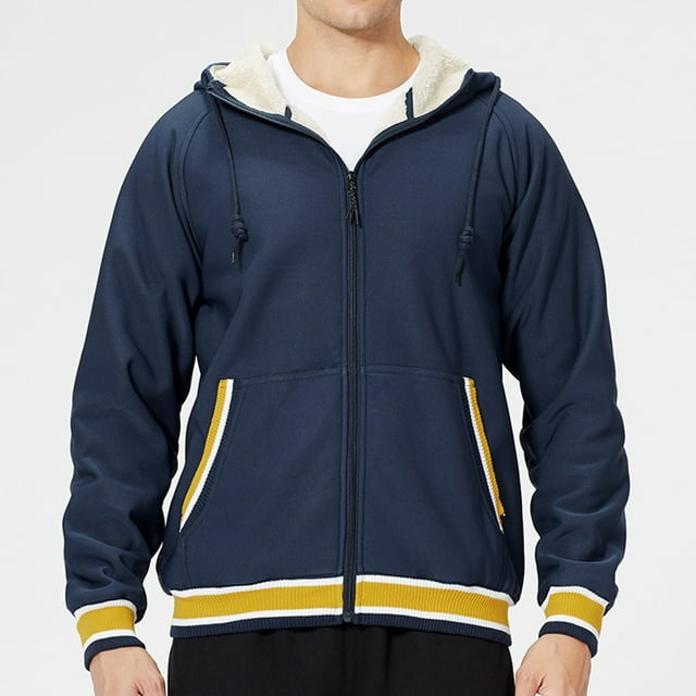 LOVZFMLL Jackets for Men's Solid Color Zipper Pocket With Velvet Long Sleeved Hooded Casual Jacket
