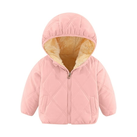 

EHTMSAK Toddler Child Boy Girl Long Sleeve Hooded Coat Infant Baby Zip Up Fall Winter Fleece Outerwear Pockets Jackets Pink 90
