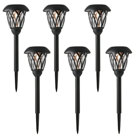 Mainstays Solar Powered Black Lattice LED Landscape Pathway Light with Glass Lens, 8 Lumens (6 Count)