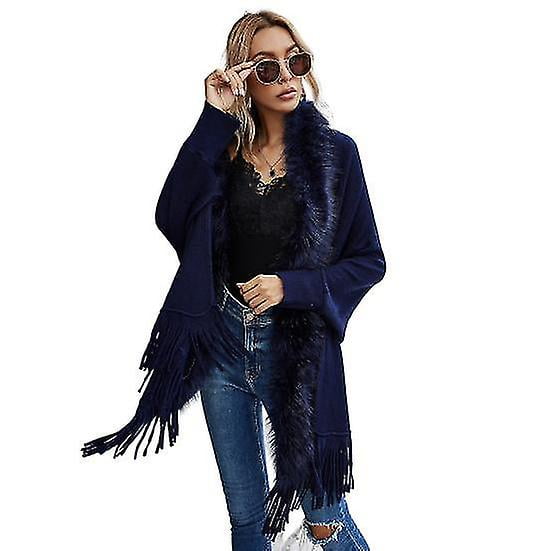 Suéter informal abrigo de longitud media a prueba de frío suave mujer invierno cuello de felpa capa larga