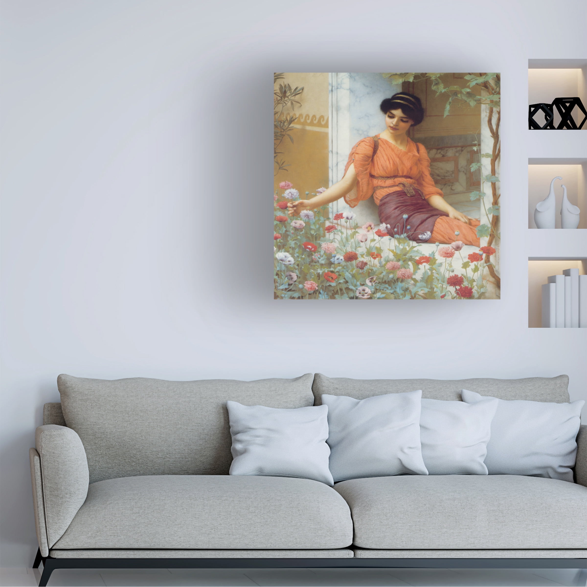 Canvas Wall Art - Masters Collection 'Summer Flowers John William Godward' Wall Art for Living Room, Bedroom, or Office DÃ©cor by Trademark Fine Art - 24 x 24 Inches