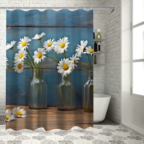Pratyus Daisies Modern Waterproof Shower Curtain Set with Hooks for Country Cottage & Farmhouse Bathroom Decor 100% Polyester Fiber Chic Modern Design Shower Curtain 36x72