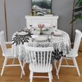thumbnail image 2 of Black Floral and Petal Pattern Round Tablecloth 60"x60",Wrinkle Wipeable Table Cloth for Kitchen Dining Room Picnic Patio Party, 2 of 6