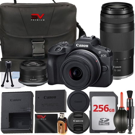 Canon EOS R100 Mirrorless Camera with RF-S 18-45mm + 75-300mm Lens + 256GB Memory Card + Case + SV Premium Accessory Bundle (International Version)