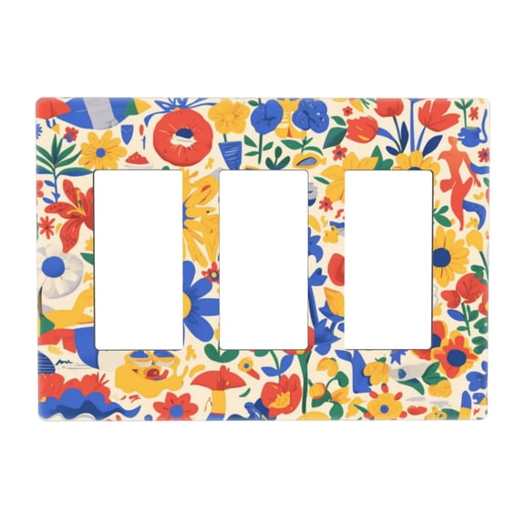 Flowers Doodle Holiday Switch Cover Decorative Wall Plate 3-Gang Screwless Standard Size