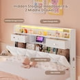 thumbnail image 4 of Full Size Bed Frame with LED Light and Charging Station and Storage Headboard,2 Drawers & Storage Shelves, Velvet Upholstered Platform Bed Frame,Beige, 4 of 9
